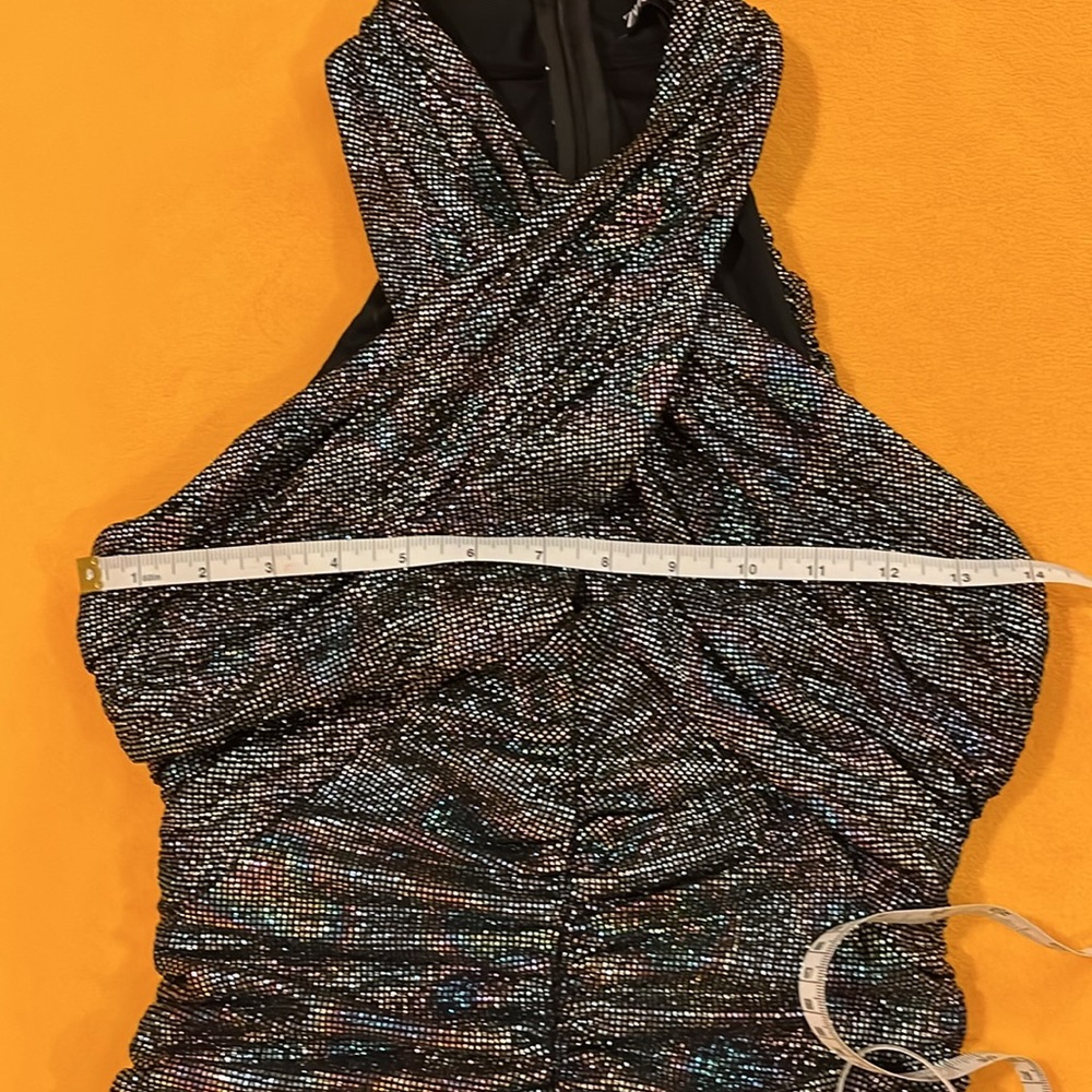 NWOT Zara drapped crossover neck sparkling multicoloured mini dress. Size XS. - Picture 10 of 13
